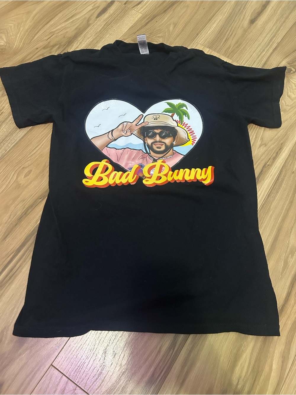 Gildan Black Bad Bunny Graphic Tee with Yellow & Red Logo